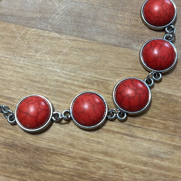 Paparazzi Silver Necklace with Red Stones ♥️ Natural Boho Style - Picture 2 of 2